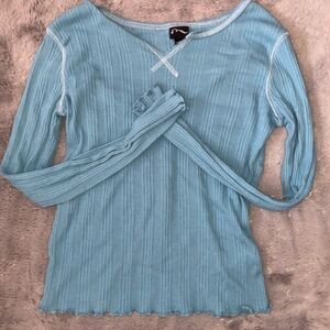 Art Class Teal Ribbed Long Sleeve Top